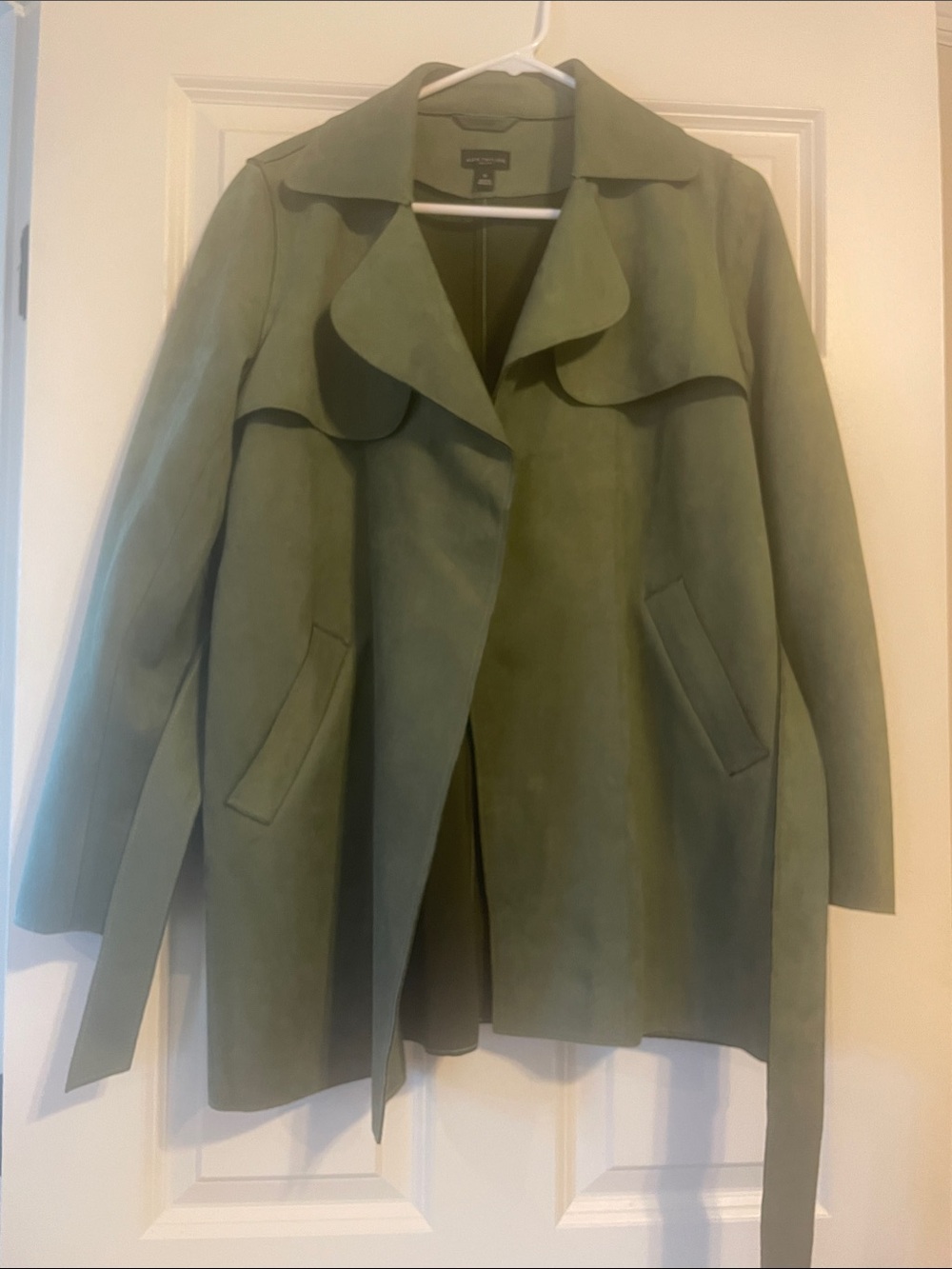 XS Ann Taylor Olive Green Suede Trench Coat